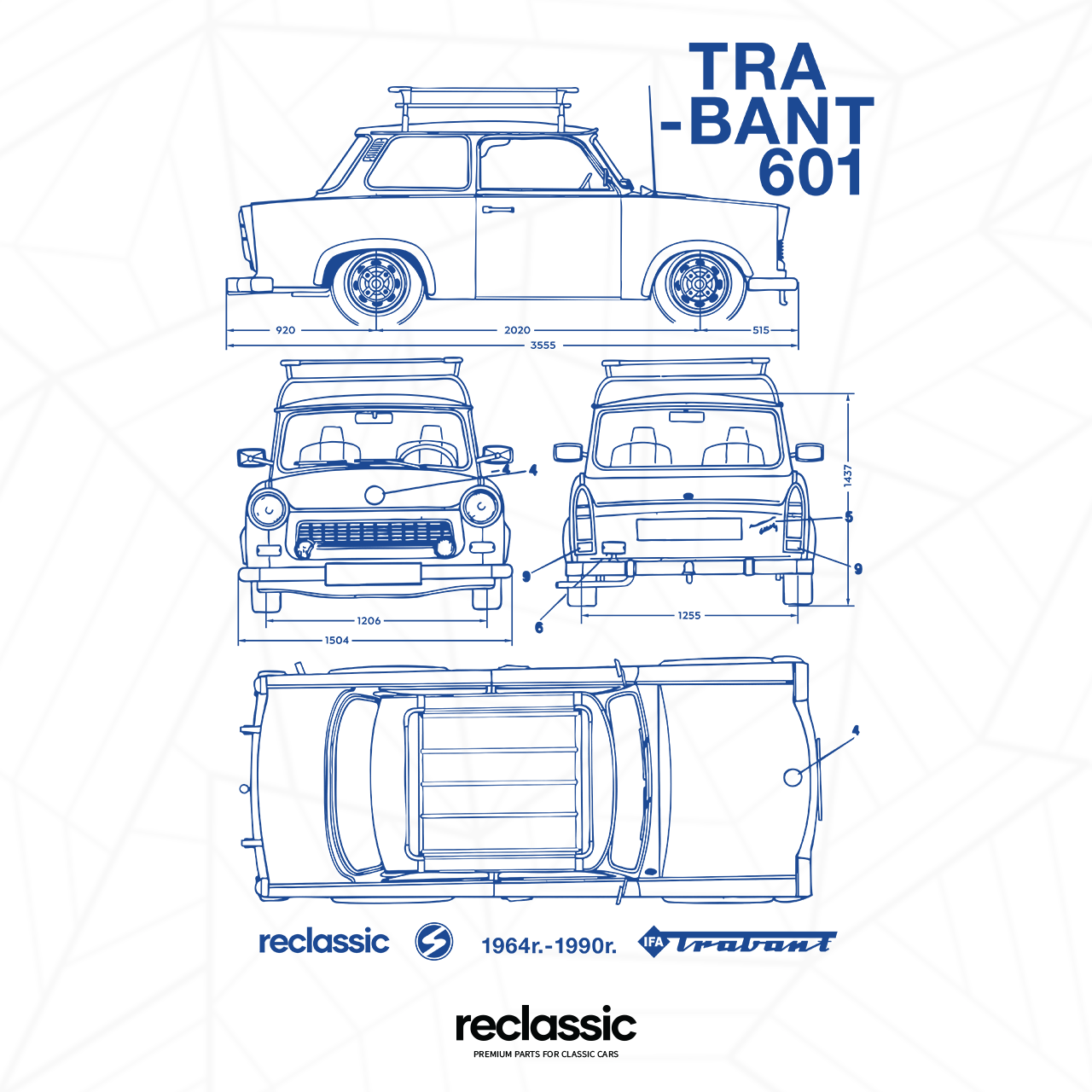 Koszulka Trabant 601 blue print - obrazek 3